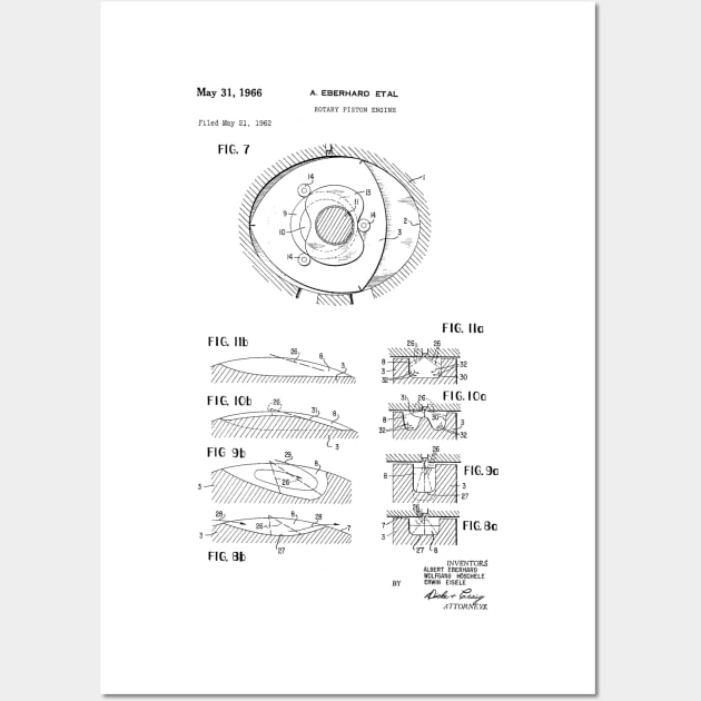 Rotary Pistol Engine Vintage Patent Hand Drawing Wall Art by TheYoungDesigns